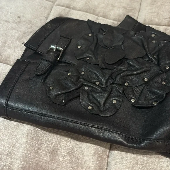 Valentino Garavani Black Heeled Moto Boots Tea Rose Studded Italian Leather 37.5 - Picture 5 of 10